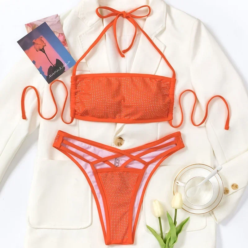 Rhinestone Bikini 2024 Women 2 Piece High Waist Thong Swimsuit Halter Suspender Breast Wrap Swimwear Summer Beach Bathing Suit
Rhinestone Bikini 2024 Women 2 Piece High Waist Thong Swimsuit Halter Suspender Breast Wrap Swimwear Summer Beach Bathing Suit