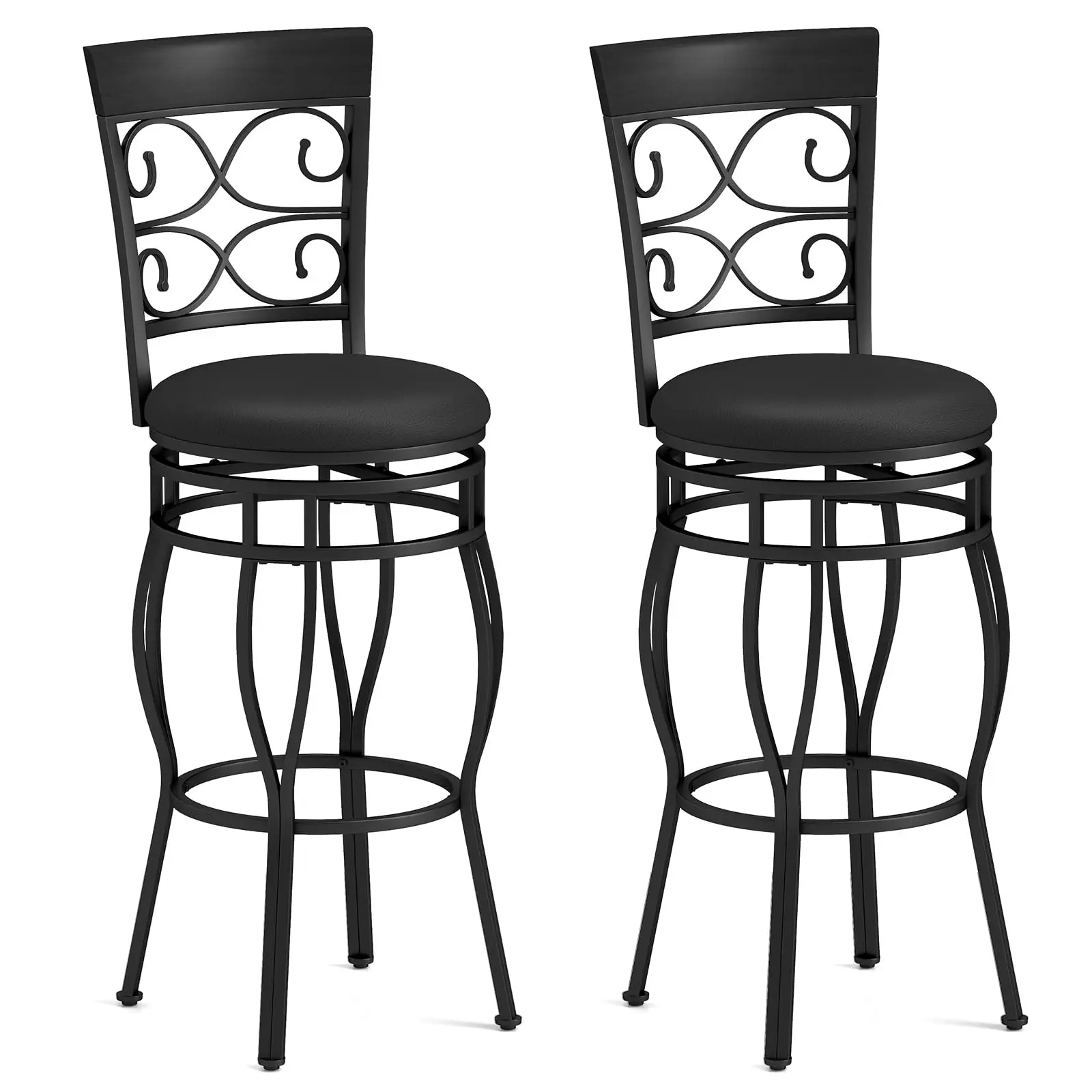2-Pack 30 Inch Swivel Bar Stools With Backrest, PU Leather Seat, Metal Frame, Footrest, 330 Lbs Capacity, Vintage Style
2-Pack 30 Inch Swivel Bar Stools With Backrest, PU Leather Seat, Metal Frame, Footrest, 330 Lbs Capacity, Vintage Style