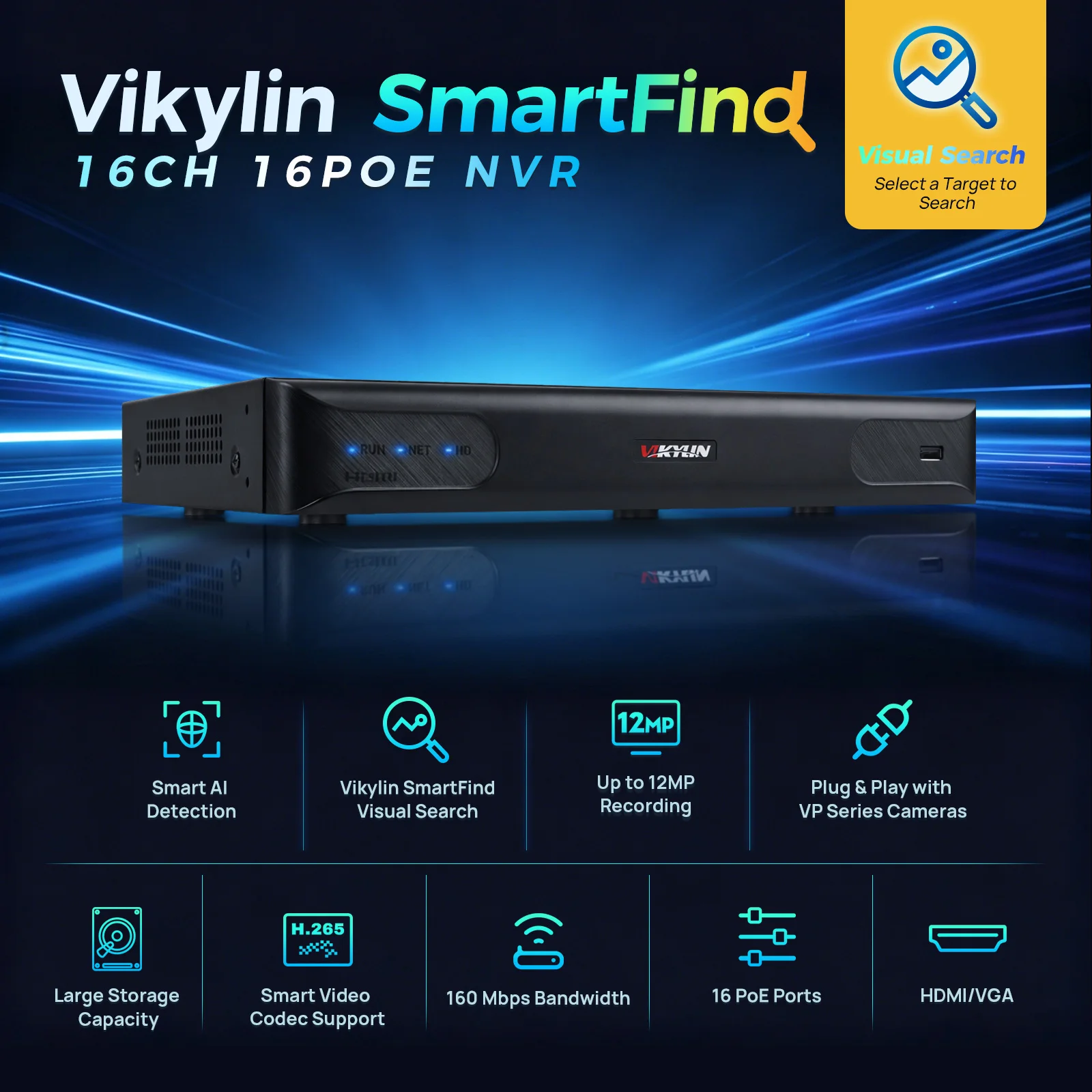 Vikylin 4K NVR UP to 12MP Home CCTV Security Surveillance System 16ch 16POE Support Smart Find Network Video Recorder P2P H.265+
Vikylin 4K NVR UP to 12MP Home CCTV Security Surveillance System 16ch 16POE Support Smart Find Network Video Recorder P2P H.265+
