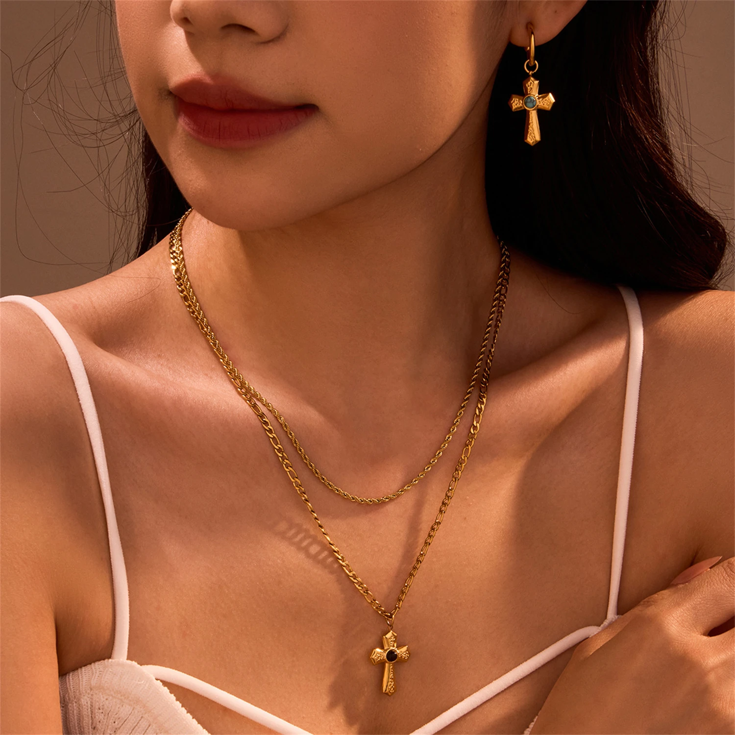 WAKA Trendy Unique Multi-Layered Cross Pendant Necklace & Earring Set - Chic Vintage Boho Religious Statement Jewelry for Women
WAKA Trendy Unique Multi-Layered Cross Pendant Necklace & Earring Set - Chic Vintage Boho Religious Statement Jewelry for Women