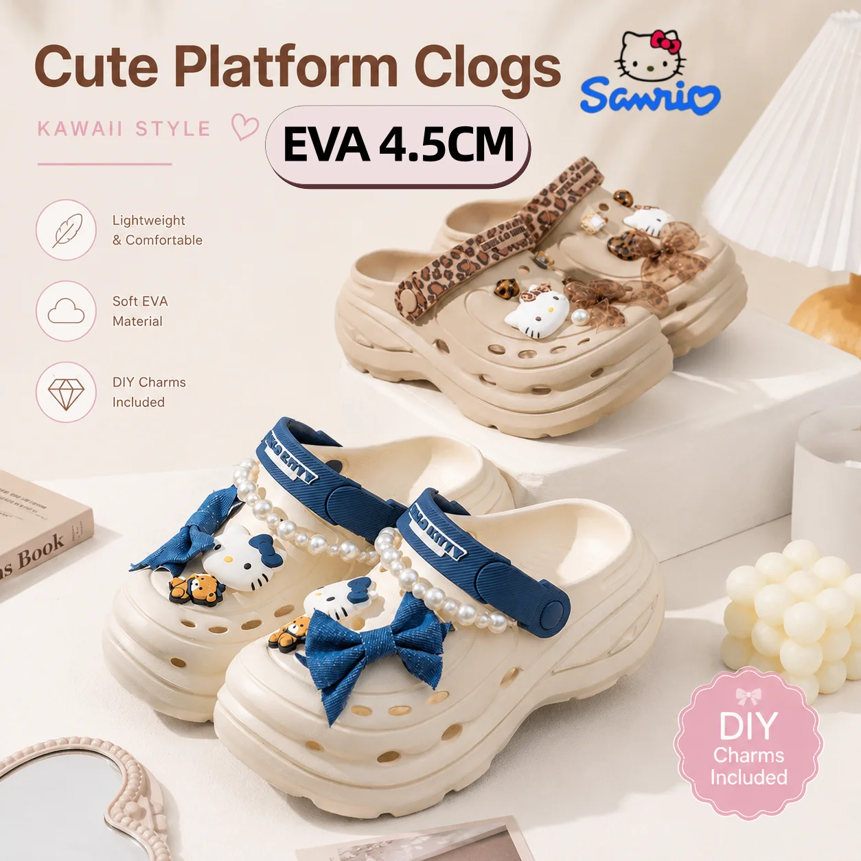 Sanrio Hello Kitty EVA Clogs Casual Summer Women Students Shoes 4.5cm Thick Sole Non-slip Beach Clogs Kawaii Daily Wear Soft
Sanrio Hello Kitty EVA Clogs Casual Summer Women Students Shoes 4.5cm Thick Sole Non-slip Beach Clogs Kawaii Daily Wear Soft