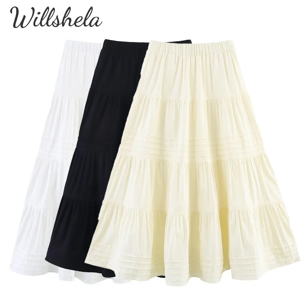 Willshela Women Fashion Cotton Large Swing Midi A-Line Skirt Elastic Waist Female Chic Lady Casual Long Loose Skirt
Willshela Women Fashion Cotton Large Swing Midi A-Line Skirt Elastic Waist Female Chic Lady Casual Long Loose Skirt