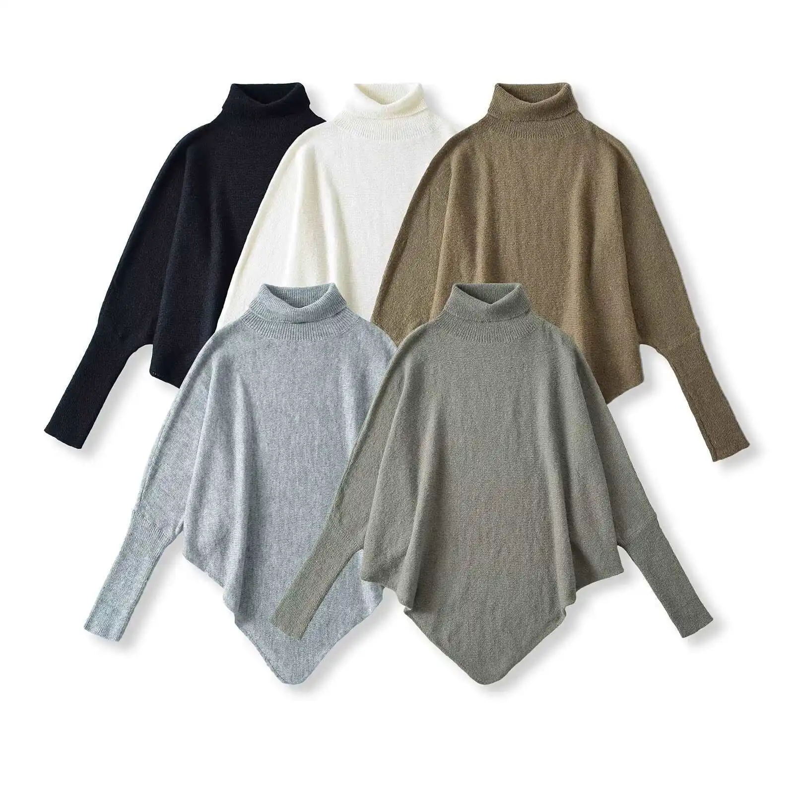 Women Solid High Neck Irregular Asymmetric Hem Knit Sweater Cape Batwing Long Sleeve Loose Soft Knitted Pullover Top 260602
Women Solid High Neck Irregular Asymmetric Hem Knit Sweater Cape Batwing Long Sleeve Loose Soft Knitted Pullover Top 260602