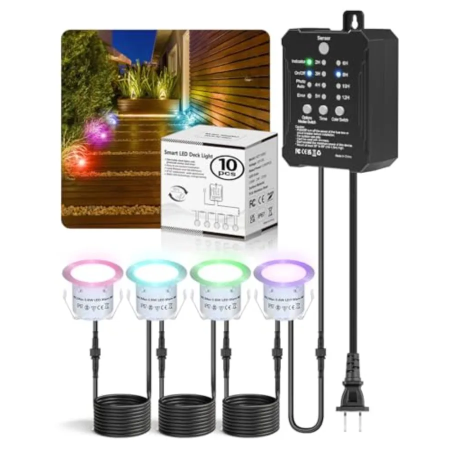 RGB Deck Lights Kit with Low Voltage Transformer Timer and Photocell Sensor Outdoor IP67 Waterproof for Garden Yard Stair Patio
RGB Deck Lights Kit with Low Voltage Transformer Timer and Photocell Sensor Outdoor IP67 Waterproof for Garden Yard Stair Patio