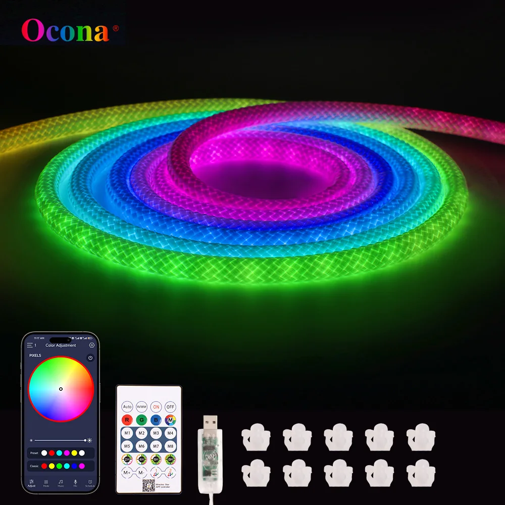 5V USB Smart Full RGB LED Neon Rope Light Music Sync for Home Decor DIY APP Control Dream Colour Braided Belt Light with Remote
5V USB Smart Full RGB LED Neon Rope Light Music Sync for Home Decor DIY APP Control Dream Colour Braided Belt Light with Remote