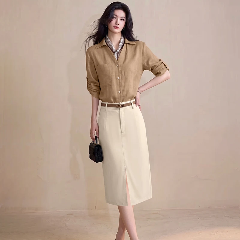 Elegant Two-Piece Set with Belt And Scarf Silk Charmeuse Polyester Fiber Lightweight Summer Commute Style for Women
Elegant Two-Piece Set with Belt And Scarf Silk Charmeuse Polyester Fiber Lightweight Summer Commute Style for Women
