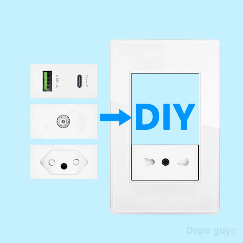 Italian Brazilian US EU Standard Glass PC panel DIY Switch Universal 3Pin USB Type C 20W Wall Socket 118mm*75mm
Italian Brazilian US EU Standard Glass PC panel DIY Switch Universal 3Pin USB Type C 20W Wall Socket 118mm*75mm