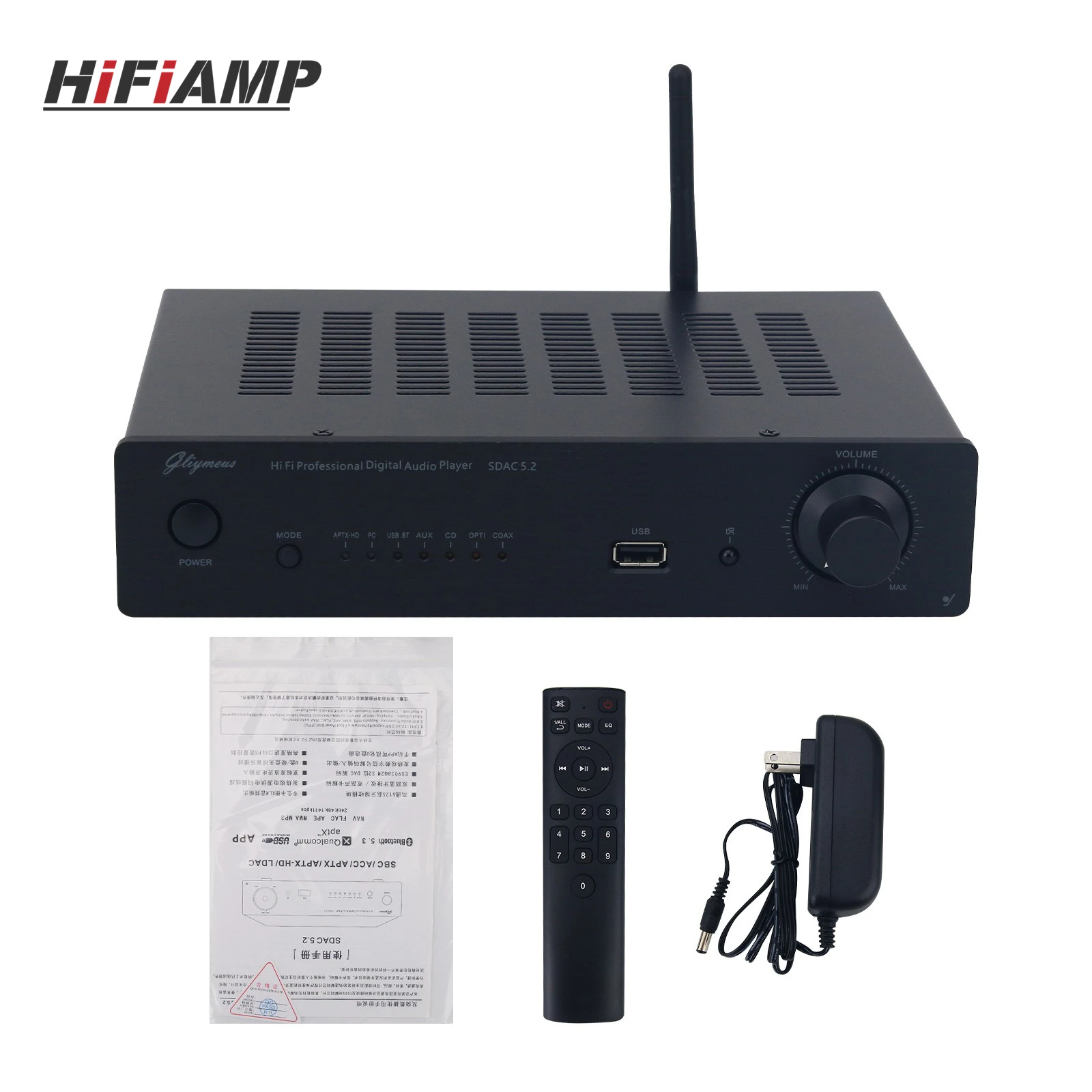 HiFiAMP SDAC5.2 HiFi LDAC/APTX Lossless Bluetooth Digital Audio Player 24Bit 48K ES9038Q2M DAC CS8406
HiFiAMP SDAC5.2 HiFi LDAC/APTX Lossless Bluetooth Digital Audio Player 24Bit 48K ES9038Q2M DAC CS8406