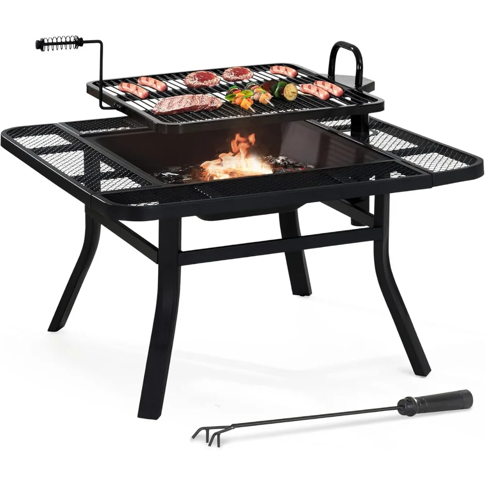 38 in Fire Pit Table with Adjustable Cooking Swivel BBQ Grill and Fires Poker, Large Square Wood Burning Fire Pit Table
38 in Fire Pit Table with Adjustable Cooking Swivel BBQ Grill and Fires Poker, Large Square Wood Burning Fire Pit Table