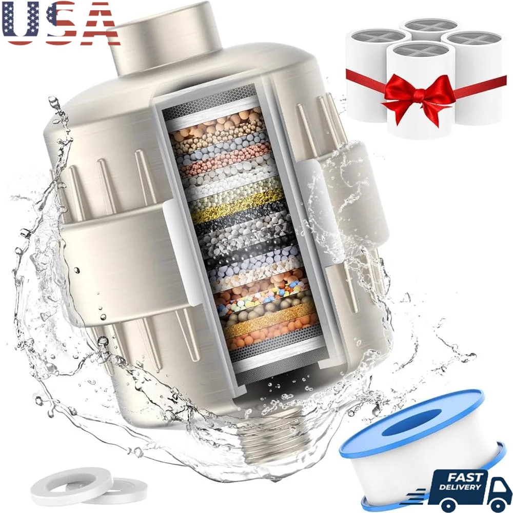 24 Stage Shower Water Filter Hard Water Filtration Shower Head Filter 4 Replaceable Cartridges Skin Hair Purification Universal
24 Stage Shower Water Filter Hard Water Filtration Shower Head Filter 4 Replaceable Cartridges Skin Hair Purification Universal