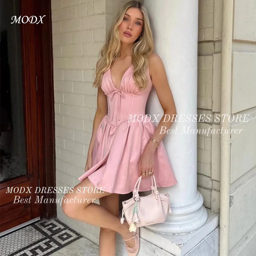 MODX Pink Short Satin Prom Dresses for Women 2026 Halter Pleat Sleeveless Cocktail Dress Sexy Mini birthday dress Customized
MODX Pink Short Satin Prom Dresses for Women 2026 Halter Pleat Sleeveless Cocktail Dress Sexy Mini birthday dress Customized