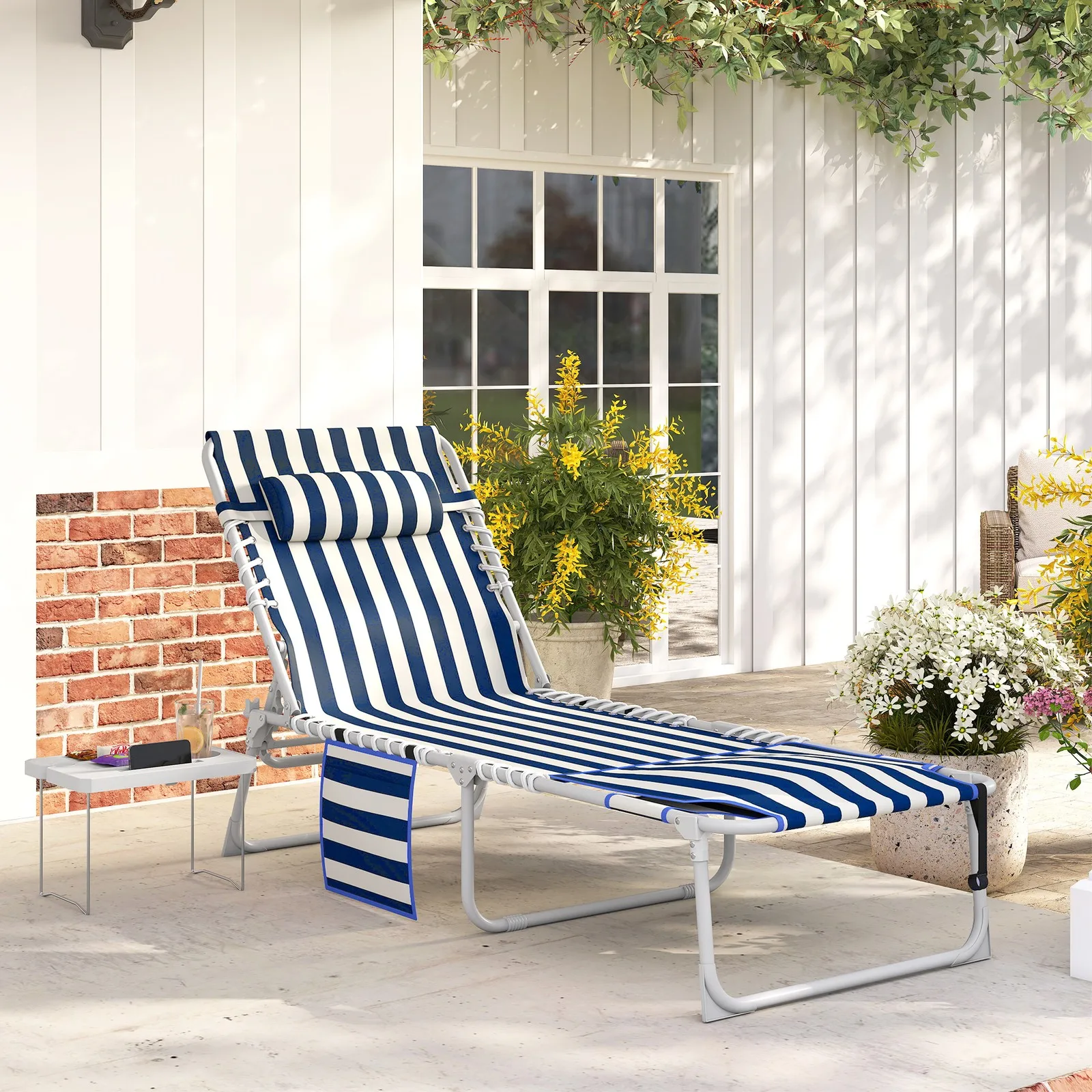 Tanning Chair with Face Hole and Side Table, Blue and White
Tanning Chair with Face Hole and Side Table, Blue and White