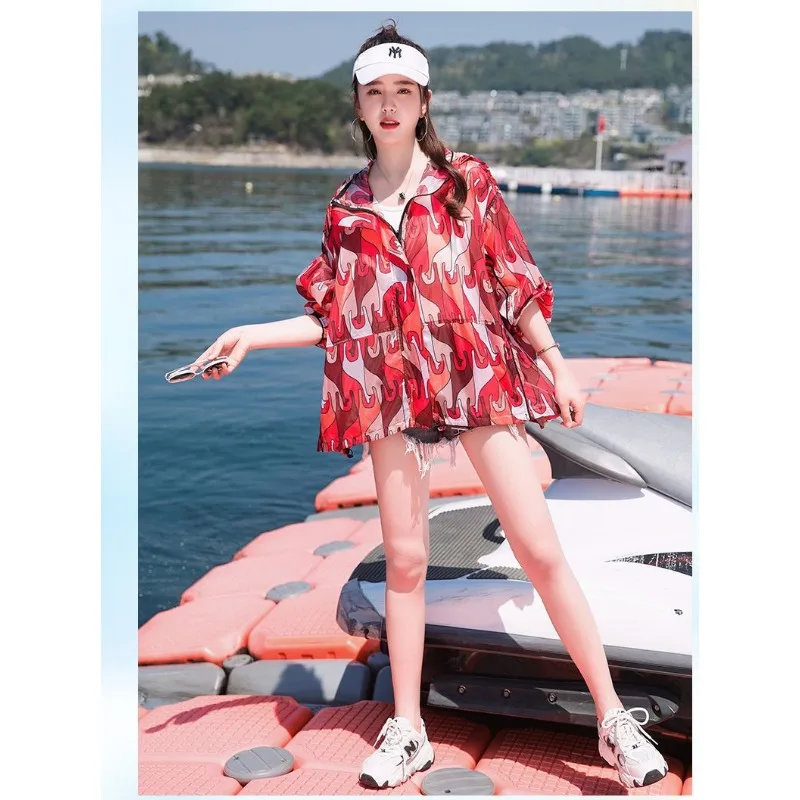 Women's Red Flame Print Hooded Sun Protection Jacket Lightweight Zip Long Sleeve UV Protection Coat
Women's Red Flame Print Hooded Sun Protection Jacket Lightweight Zip Long Sleeve UV Protection Coat