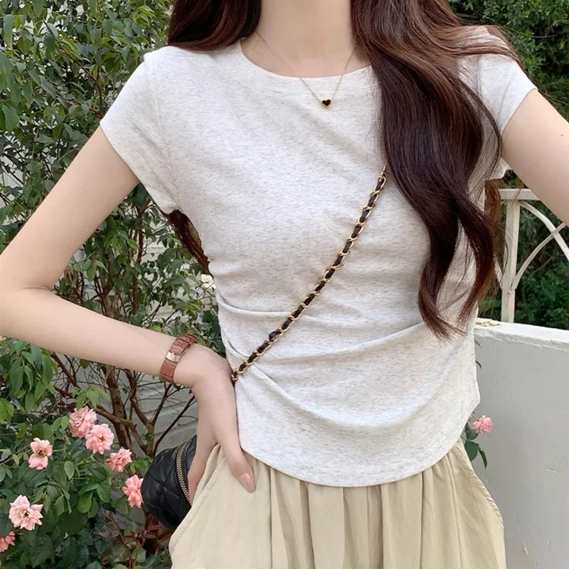 Summer Design Folded T-Shirt Women's Slim Fit Short Sleeve Shoulder Length Cotton Base Shirt Sexy Inner Wear Short Top
Summer Design Folded T-Shirt Women's Slim Fit Short Sleeve Shoulder Length Cotton Base Shirt Sexy Inner Wear Short Top