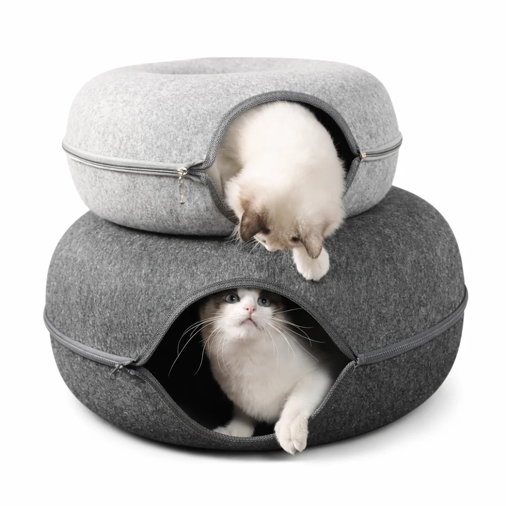 1PC Felt Cat Bed Enclosed Cat Cave with Zipper, Foldable Indoor Cat House, Cozy Donut Shape Pet Bed for Small to Medium Cats
1PC Felt Cat Bed Enclosed Cat Cave with Zipper, Foldable Indoor Cat House, Cozy Donut Shape Pet Bed for Small to Medium Cats