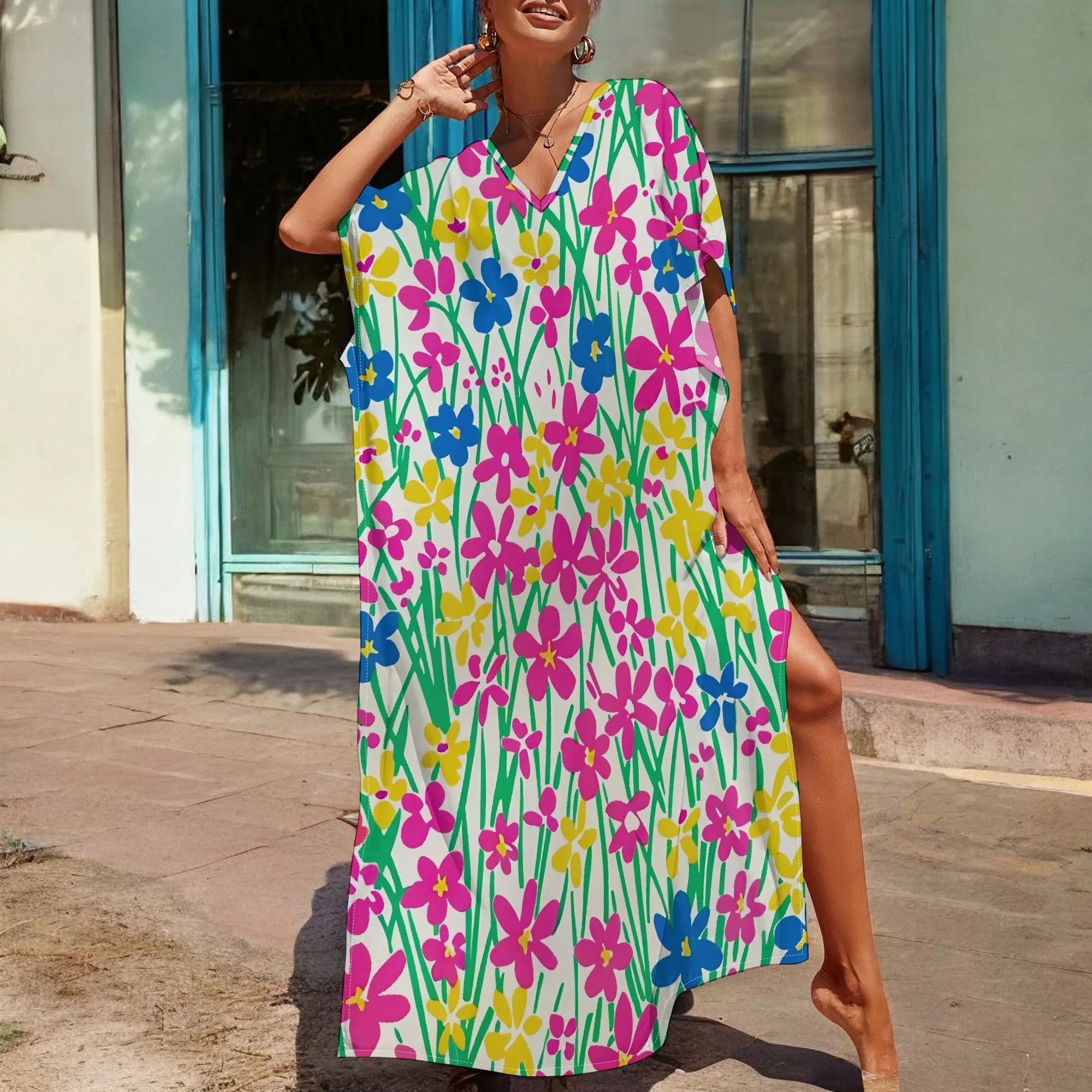 Boho Neon Flowers Graphics Maxi Dress Short Sleeve V Neck Casual Loose Long Beach Split Dresses
Boho Neon Flowers Graphics Maxi Dress Short Sleeve V Neck Casual Loose Long Beach Split Dresses