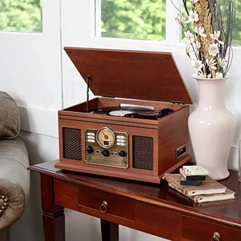 Nostalgic 6-in-1 Bluetooth Record Player & Multimedia Center with Built-in Speakers - 3-Speed Turntable, CD & Cassette Player
Nostalgic 6-in-1 Bluetooth Record Player & Multimedia Center with Built-in Speakers - 3-Speed Turntable, CD & Cassette Player