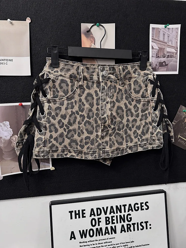 Outlet Leopard Print Rope Bound Denim Skirt Retro Sexy Bodycon A-Line Short Skirt Casual High Waist Summer Dress 14 S58be576736854684bfe08d3eb98d1cb85