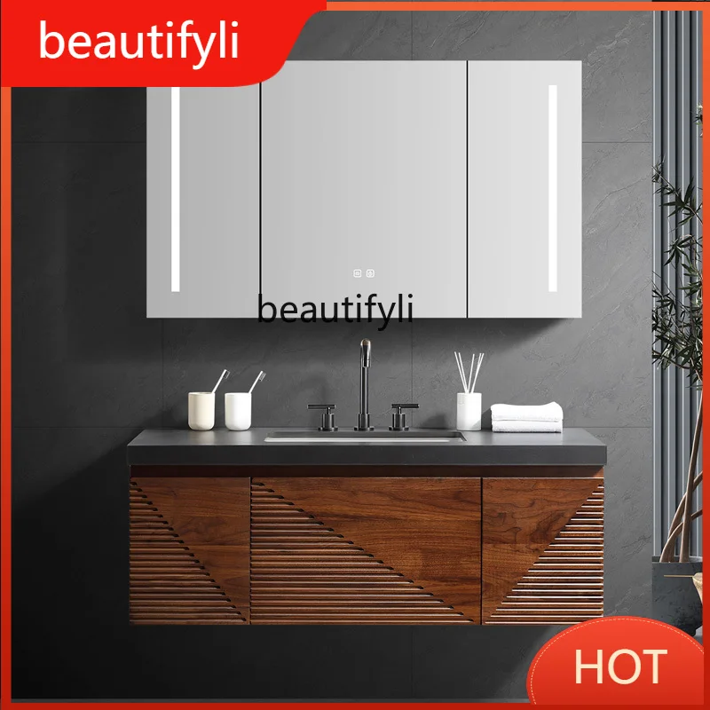 G8578 Black Walnut Log Bathroom Cabinet New Chinese Style Washbasin Wash Basin Cabinet Combination High-End Stone Plate Table To
G8578 Black Walnut Log Bathroom Cabinet New Chinese Style Washbasin Wash Basin Cabinet Combination High-End Stone Plate Table To