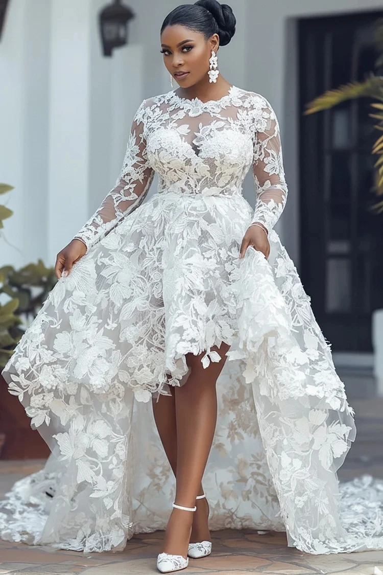 Customized Plus Size Wedding Dresses Lace African Full Sleeves Short Front Long Back Garden Bride Gowns Brial Dress Women Formal
Customized Plus Size Wedding Dresses Lace African Full Sleeves Short Front Long Back Garden Bride Gowns Brial Dress Women Formal