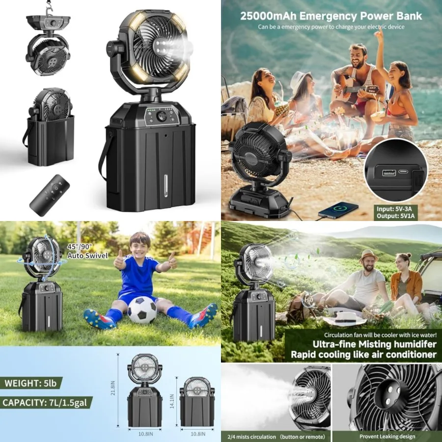 Portable Misting Fan Rechargeable for Hot Weather - 9-inch Auto Swivel Camping Fan with 25000mAh USB Battery as Power Bank, Out
Portable Misting Fan Rechargeable for Hot Weather - 9-inch Auto Swivel Camping Fan with 25000mAh USB Battery as Power Bank, Out