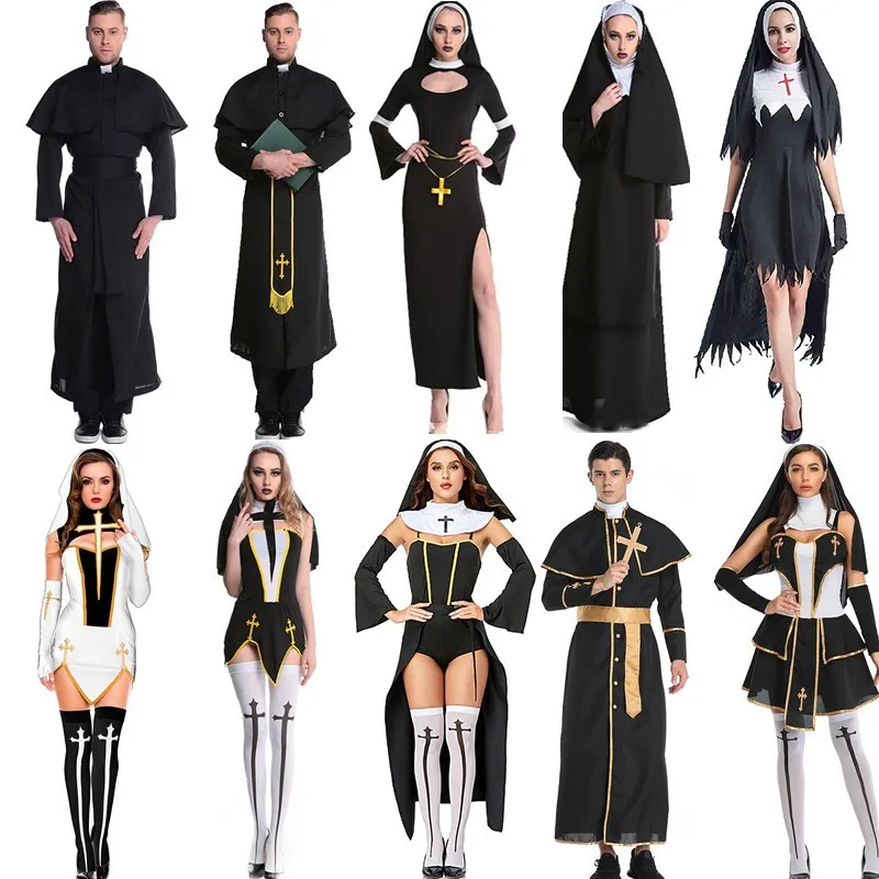 Nun Cosplay Halloween Costume Couple Stage Performance Women's Men's Uniform Sexy Priest Father Outfit Party Accessory
Nun Cosplay Halloween Costume Couple Stage Performance Women's Men's Uniform Sexy Priest Father Outfit Party Accessory