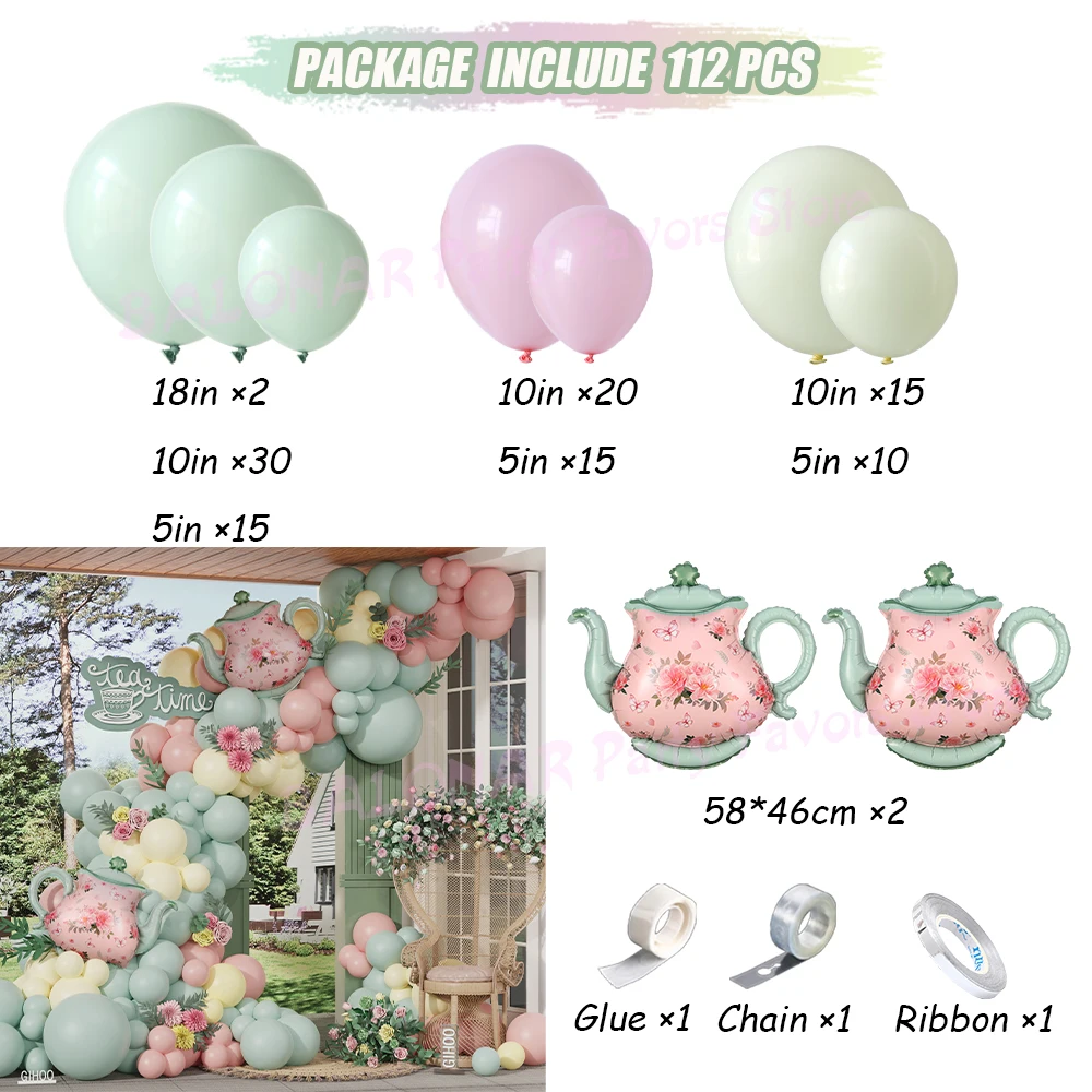 112Pcs Spring Tea Party Decorations Dusty Green Pink Yellow Balloon Garland Kit Teapot Foil Ballon Baby Shower Birthday Supplies
112Pcs Spring Tea Party Decorations Dusty Green Pink Yellow Balloon Garland Kit Teapot Foil Ballon Baby Shower Birthday Supplies