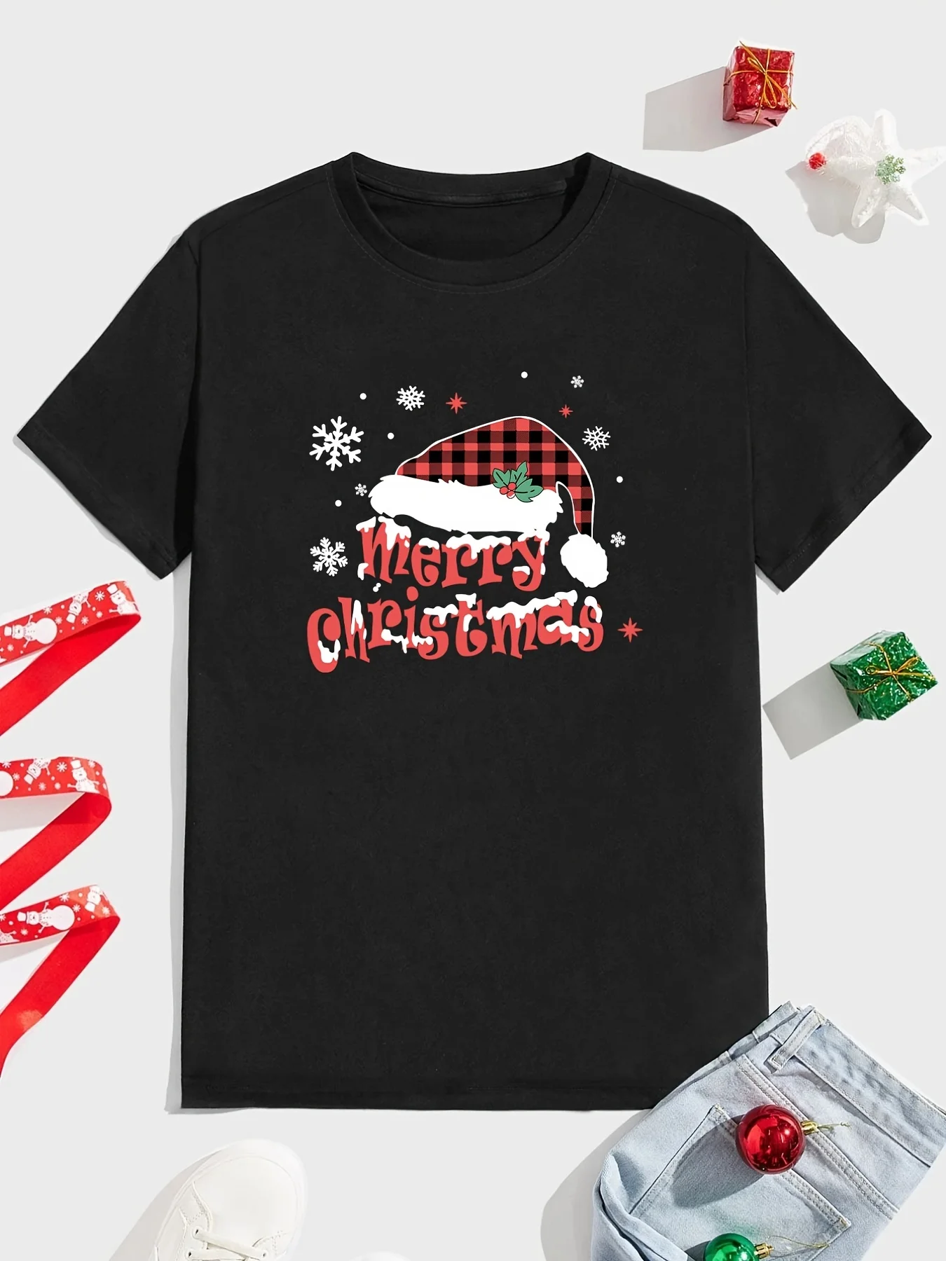 " Merry Christmas " Men's Casual T-shirt, Cartoon Christmas Hat Graphic Crew Neck Tee 
" Merry Christmas " Men's Casual T-shirt, Cartoon Christmas Hat Graphic Crew Neck Tee