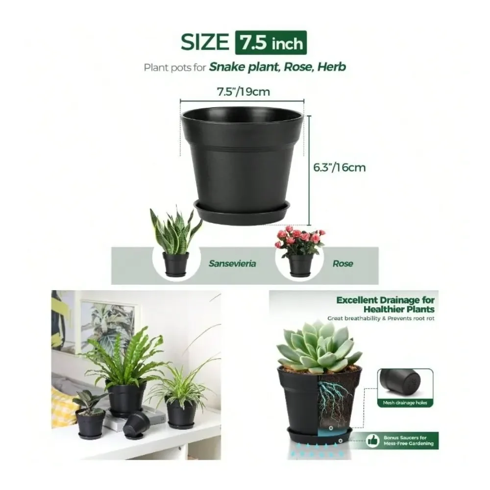 Inch Plant Pot 8 Pack, Plastic Pots With Drainage Hole And Saucer, Decorative Flower Pots Bulk African , Snake Plant, Suc
Inch Plant Pot 8 Pack, Plastic Pots With Drainage Hole And Saucer, Decorative Flower Pots Bulk African , Snake Plant, Suc