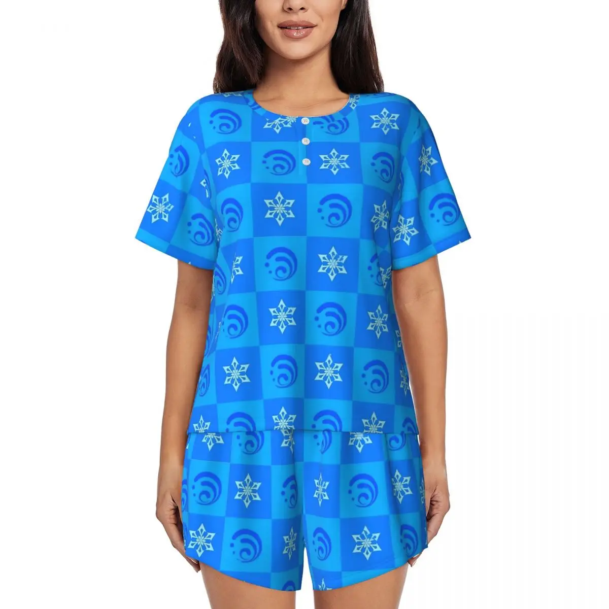 Genshin Impact Pajamas Summer 2 Pieces Freeze Checkered Trendy Pajamas Set Lady Short Sleeves O Neck Room Custom Nightwear
Genshin Impact Pajamas Summer 2 Pieces Freeze Checkered Trendy Pajamas Set Lady Short Sleeves O Neck Room Custom Nightwear