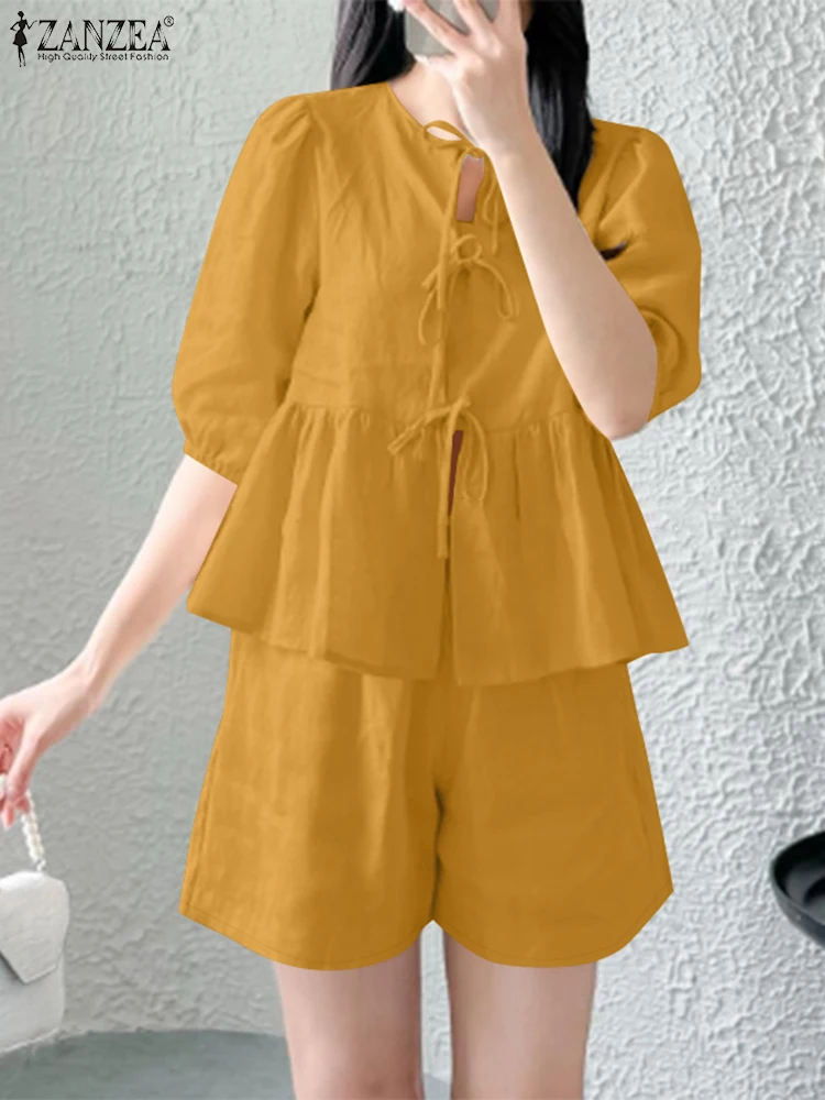 ZANZEA 2025 Summer Short Sets Two Piece Sets Women Outfit Elegant Short Sleeve Lace Up Blouse Shorts Casual Solid Work Tracksuit
ZANZEA 2025 Summer Short Sets Two Piece Sets Women Outfit Elegant Short Sleeve Lace Up Blouse Shorts Casual Solid Work Tracksuit