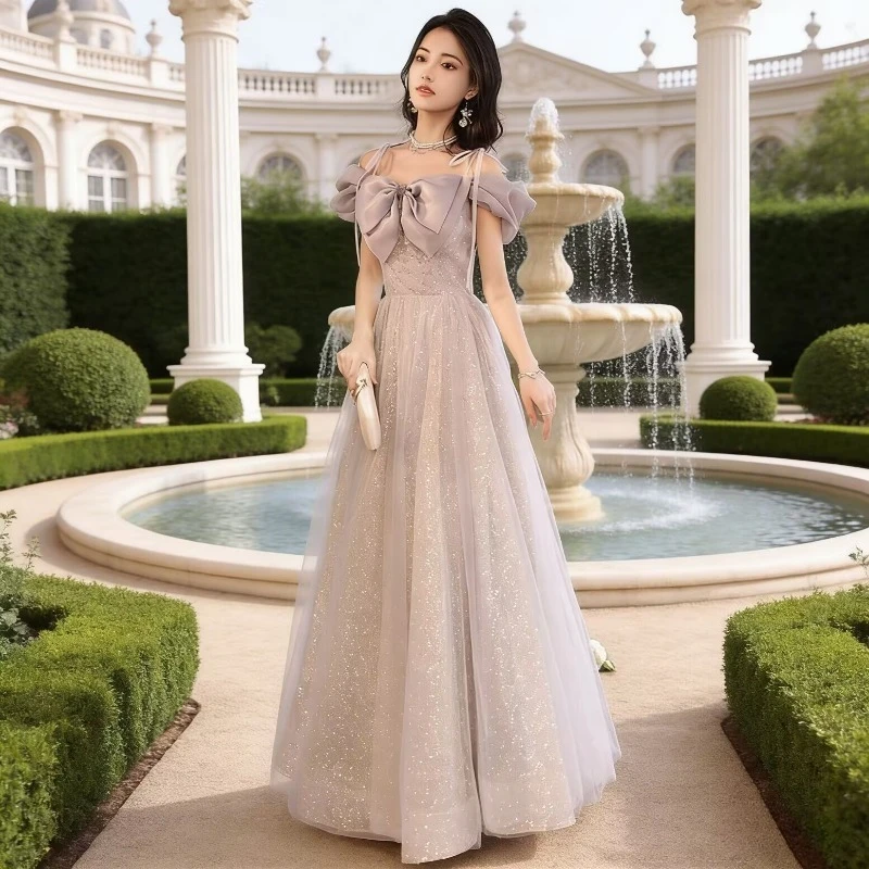 2026 New Women's Banquet Bow Decoration Strap Evening Dress Fashion Bubble Sleeve Glitter Sweet Vocal Art Exam Dress Customize
2026 New Women's Banquet Bow Decoration Strap Evening Dress Fashion Bubble Sleeve Glitter Sweet Vocal Art Exam Dress Customize