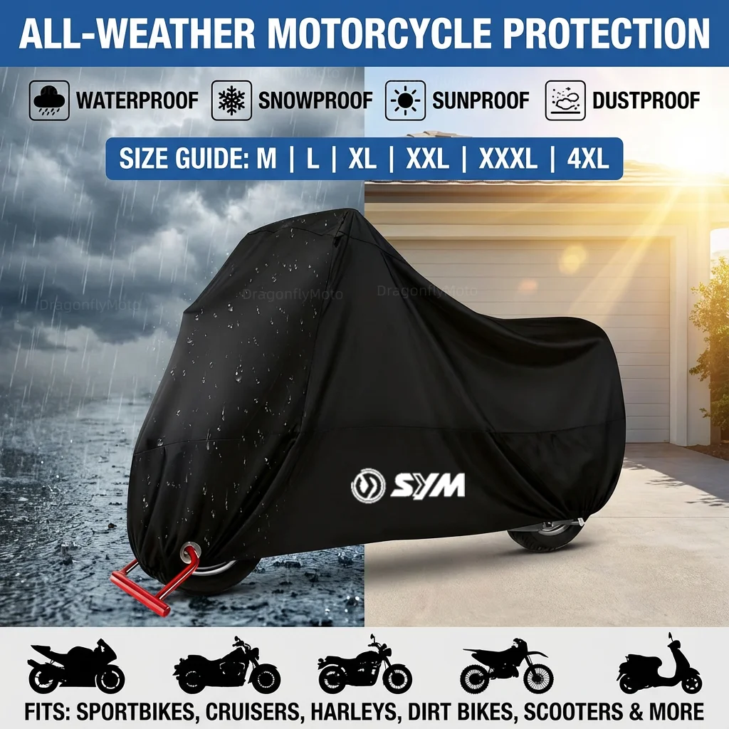 Водонепроницаемые чехлы для мотоциклов SYM JP150, GR125, Fiddle 3, FNX150, Maxsym 400i, 600i, 190T: защита от пыли, дождя, снега и УФ-излучения
Водонепроницаемые чехлы для мотоциклов SYM JP150, GR125, Fiddle 3, FNX150, Maxsym 400i, 600i, 190T: защита от пыли, дождя, снега и УФ-излучения