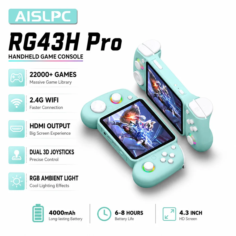 AISLPC RG43H PRO Retro Handheld Game Console 22000+Games 2.4G WIFI 4.3" HD IPS Screen Dual System Portable Video Game Console
AISLPC RG43H PRO Retro Handheld Game Console 22000+Games 2.4G WIFI 4.3" HD IPS Screen Dual System Portable Video Game Console