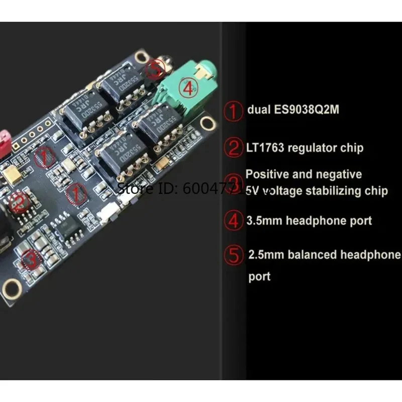 Dual ES9038Q2M Decoding Board With JRC5532*4 OP AMP I2S Input DAC USB Italian Amanero Interface PCM768KHz DSD512