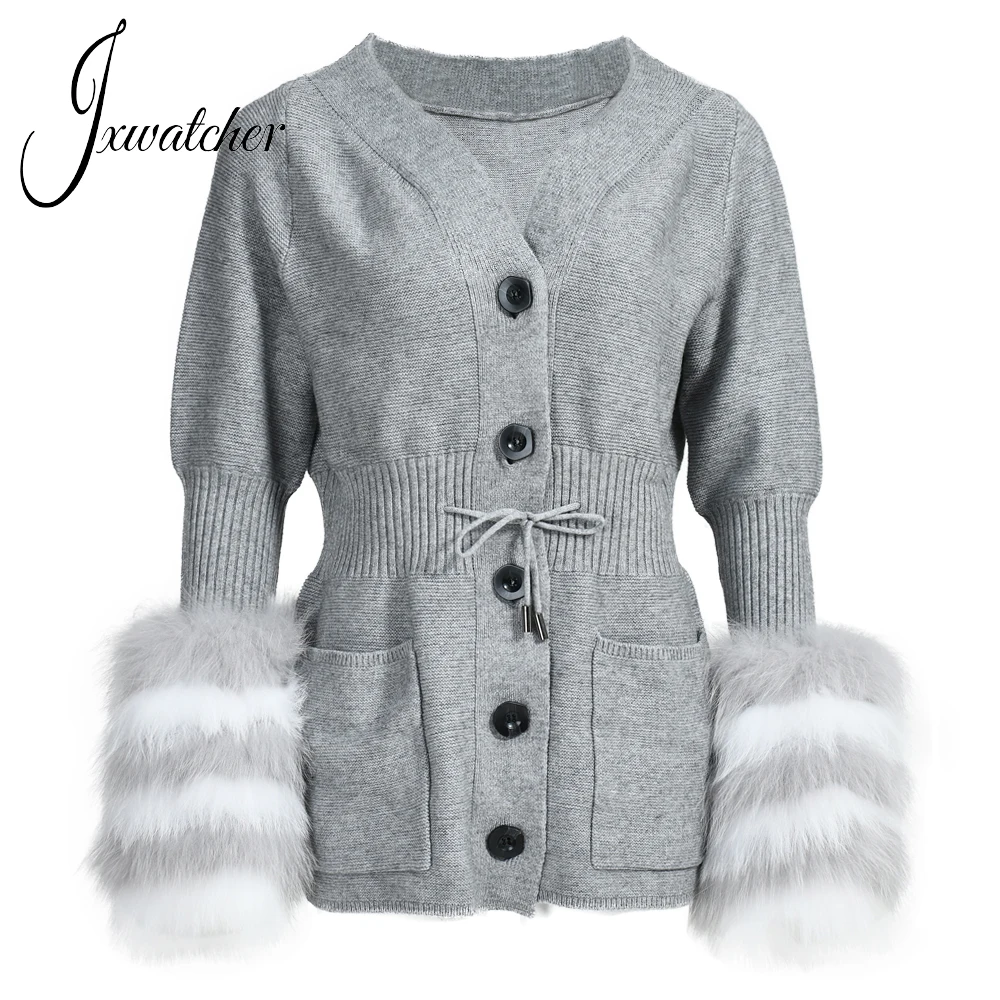 Jxwatcher Women's Sweater Coat With Real Fox Fur Cuffs Ladies Fashion Cashmere Knitted Cardigan Single Breasted Autumn Outerwear
Jxwatcher Women's Sweater Coat With Real Fox Fur Cuffs Ladies Fashion Cashmere Knitted Cardigan Single Breasted Autumn Outerwear