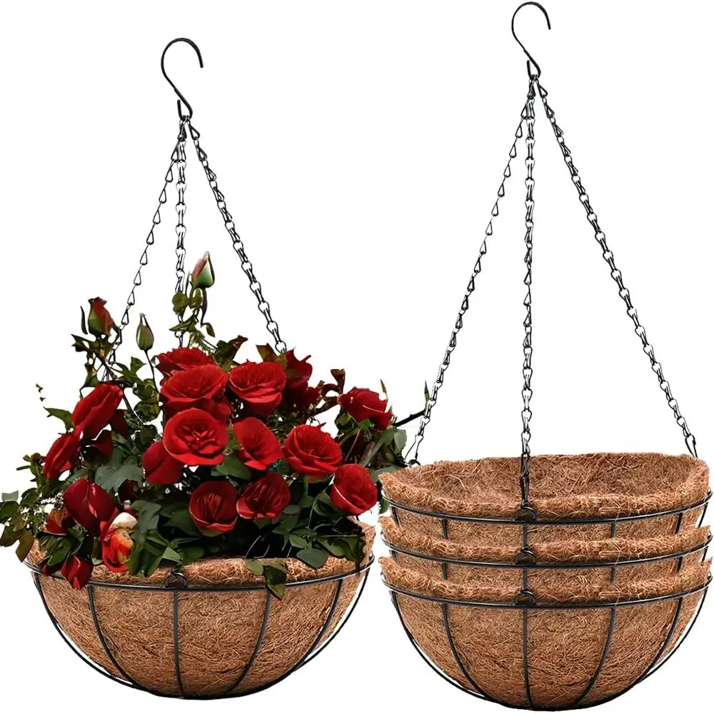 Set of 4 Coir Hanging Planters with Metal Wire Baskets and Liners for Outdoor or Indoor Use
Set of 4 Coir Hanging Planters with Metal Wire Baskets and Liners for Outdoor or Indoor Use