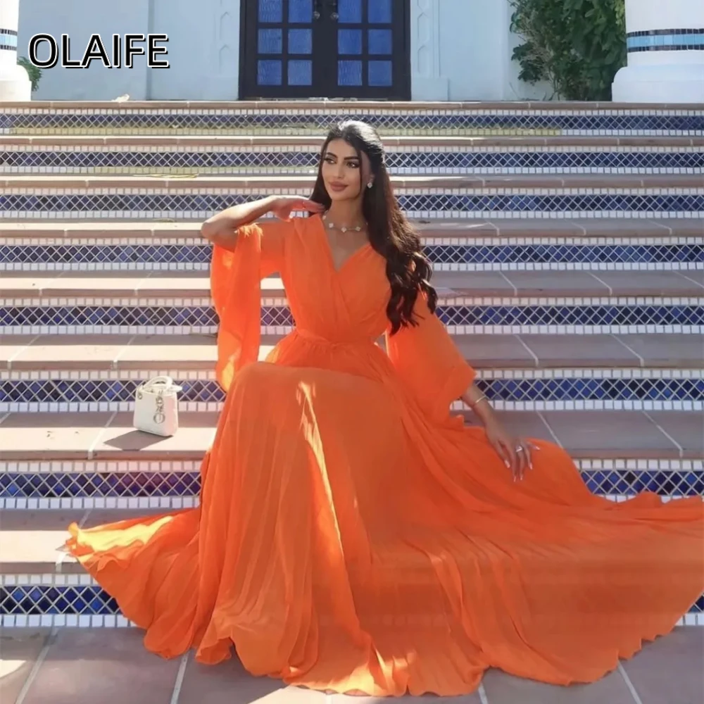 Puffy Long Sleeves V-Neck Evening Dresses A-Line Chiffon Pleated فساتين سهرة Customized Floor Length Prom Dresses for Women
Puffy Long Sleeves V-Neck Evening Dresses A-Line Chiffon Pleated فساتين سهرة Customized Floor Length Prom Dresses for Women