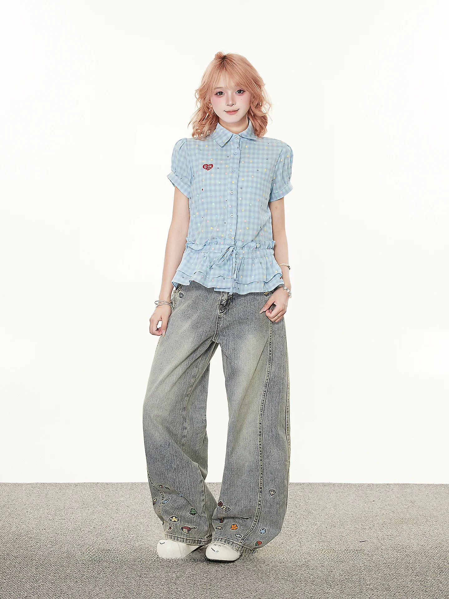 Korean Style Sweet Polka Dot Plaid Bubble Sleeve Shirt Women's Blue Unique Lace Trim Open Cardigan Summer Waist Cinched Small...
Korean Style Sweet Polka Dot Plaid Bubble Sleeve Shirt Women's Blue Unique Lace Trim Open Cardigan Summer Waist Cinched Small...