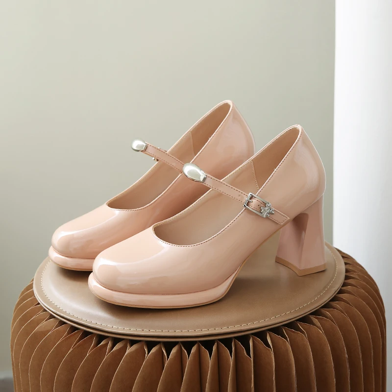 Genuine Leather Mary Jane High Heel Shoes Women's Chunky Heel Slip-On Elegant Mouth Mini Leather Shoes round Toe Rubber Sole
Genuine Leather Mary Jane High Heel Shoes Women's Chunky Heel Slip-On Elegant Mouth Mini Leather Shoes round Toe Rubber Sole