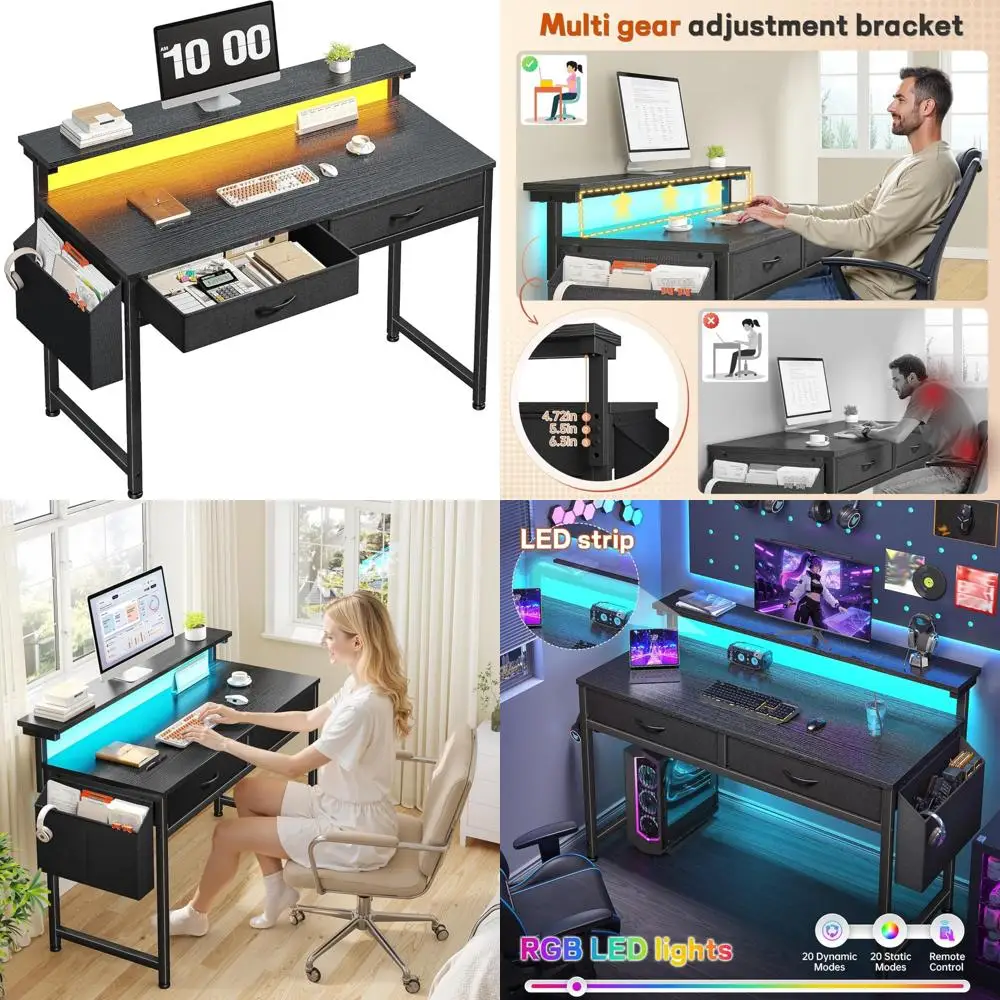 LED-Illuminated Gaming Desk with Fabric Drawers and Ergonomic Monitor Stand, 39.4 Inch Home Office Computer Desk with Side Pocke
LED-Illuminated Gaming Desk with Fabric Drawers and Ergonomic Monitor Stand, 39.4 Inch Home Office Computer Desk with Side Pocke