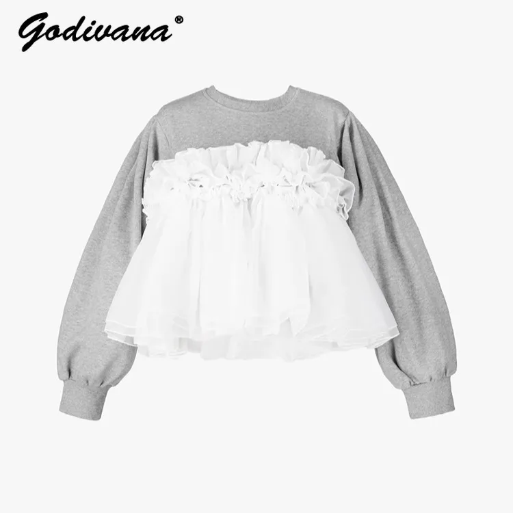 Japanese Sweet Multi-layer Pleated Fluffy Tulle Splicing Long Sleeve Sweatshirt Crew Neck Female Spring Fall Casual Hoodie Tops
Japanese Sweet Multi-layer Pleated Fluffy Tulle Splicing Long Sleeve Sweatshirt Crew Neck Female Spring Fall Casual Hoodie Tops