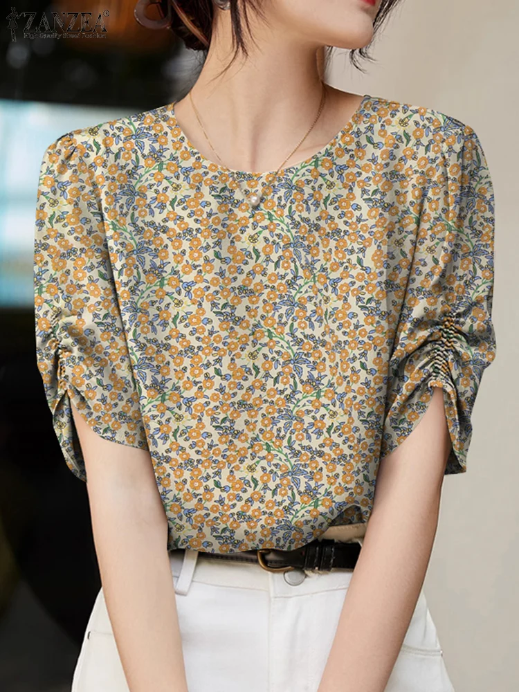 ZANZEA 2025 Summer Casual Blusas Mujer Shirred Puff Sleeve Floral Print O-Neck Korean Fashion Blouses Woman Elegant Holiday Tops
ZANZEA 2025 Summer Casual Blusas Mujer Shirred Puff Sleeve Floral Print O-Neck Korean Fashion Blouses Woman Elegant Holiday Tops