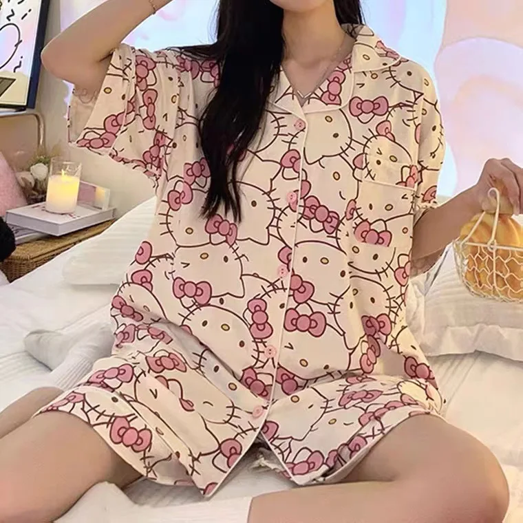 Summer Sanrio Hello Kitty Casual Sweet Pajamas Set for Women Loose Oversize New Cute Student Home Clothes Girls Gift
Summer Sanrio Hello Kitty Casual Sweet Pajamas Set for Women Loose Oversize New Cute Student Home Clothes Girls Gift