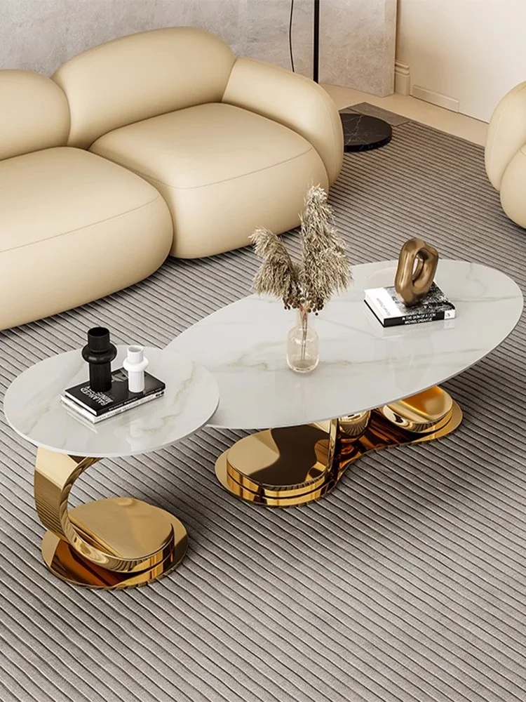 Nordic simple modern light luxury stainless steel living room household oval rock slab coffee side table combination
Nordic simple modern light luxury stainless steel living room household oval rock slab coffee side table combination