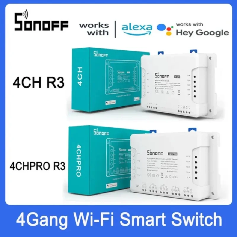 SONOFF 4CH R3/4CH PRO R3 Smart WiFi Switch 4-панельный беспроводной переключатель обратного отсчета с дистанционным управлением Домашняя автоматизация через приложение Ewelink
SONOFF 4CH R3/4CH PRO R3 Smart WiFi Switch 4-панельный беспроводной переключатель обратного отсчета с дистанционным управлением Домашняя автоматизация через приложение Ewelink