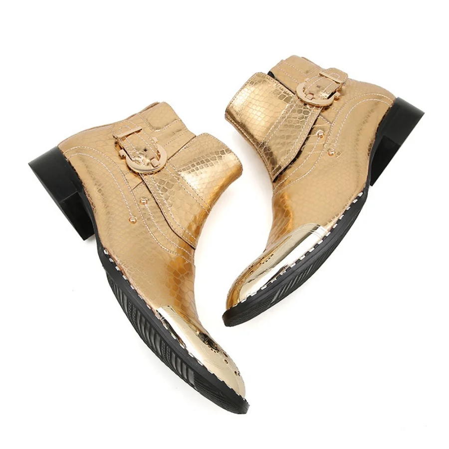 Men's Snake Print Chunky Heel Chelsea Boots Black Gold Red Metallic Cap Toe Buckle Strap Side Zipper Western Dress Party Shoes
Men's Snake Print Chunky Heel Chelsea Boots Black Gold Red Metallic Cap Toe Buckle Strap Side Zipper Western Dress Party Shoes