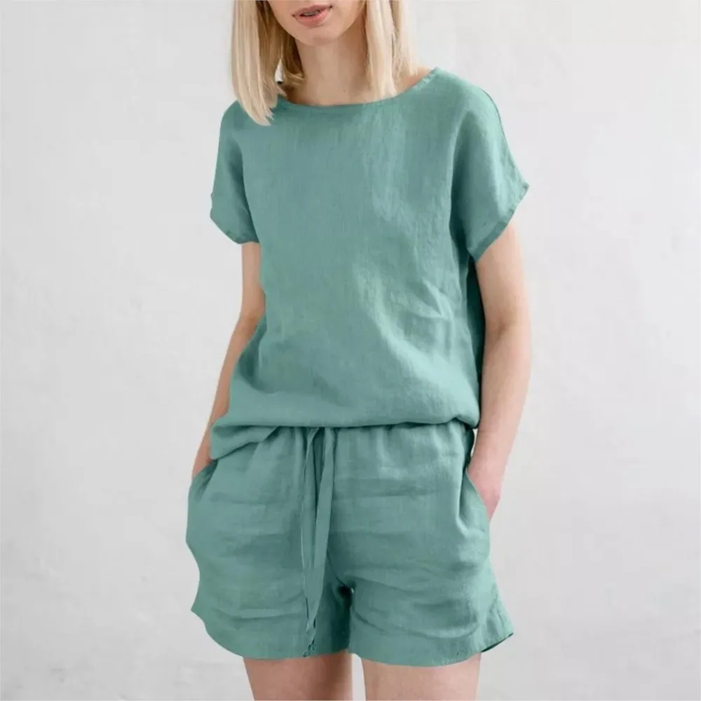 Casual Solid Color Short Sets For Women Summer Fashion Short Sleeve Blouse Top Suits Home Wear Loose 2 Piece Set Femme
Casual Solid Color Short Sets For Women Summer Fashion Short Sleeve Blouse Top Suits Home Wear Loose 2 Piece Set Femme
