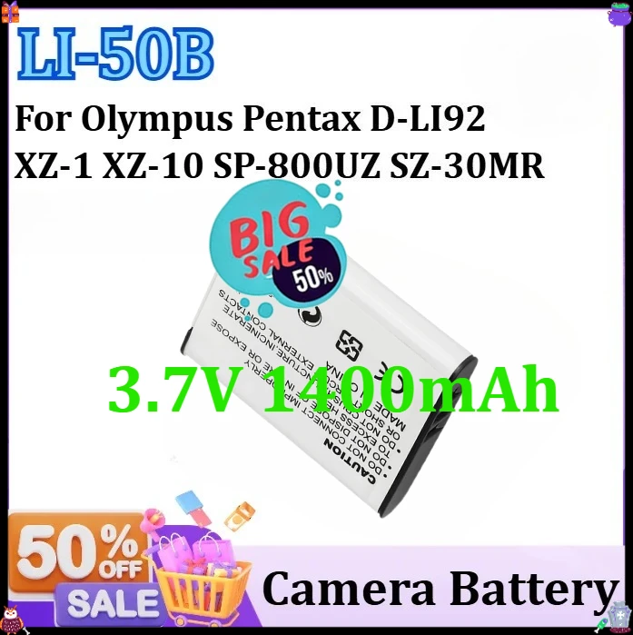 For Olympus Pentax D-LI92 XZ-1 XZ-10 SP-800UZ SZ-30MR 9000 9010 LI 50B D-LI92 Camera Batteries LI-50B LI50B Battery 3.7V 1400mAh
For Olympus Pentax D-LI92 XZ-1 XZ-10 SP-800UZ SZ-30MR 9000 9010 LI 50B D-LI92 Camera Batteries LI-50B LI50B Battery 3.7V 1400mAh