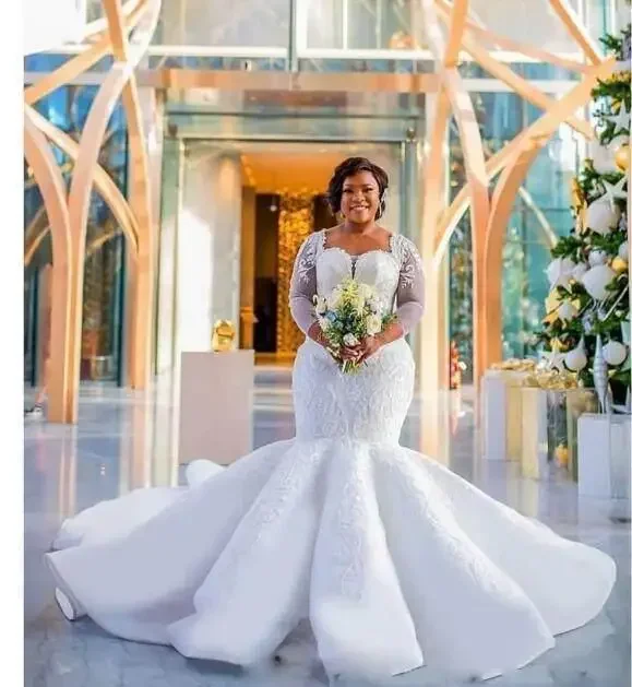 Customized South African Long Sleeve Mermaid Wedding Dresses Lace Appliques Plus Size Sheer Neck Bridal Gowns Vestidos
Customized South African Long Sleeve Mermaid Wedding Dresses Lace Appliques Plus Size Sheer Neck Bridal Gowns Vestidos